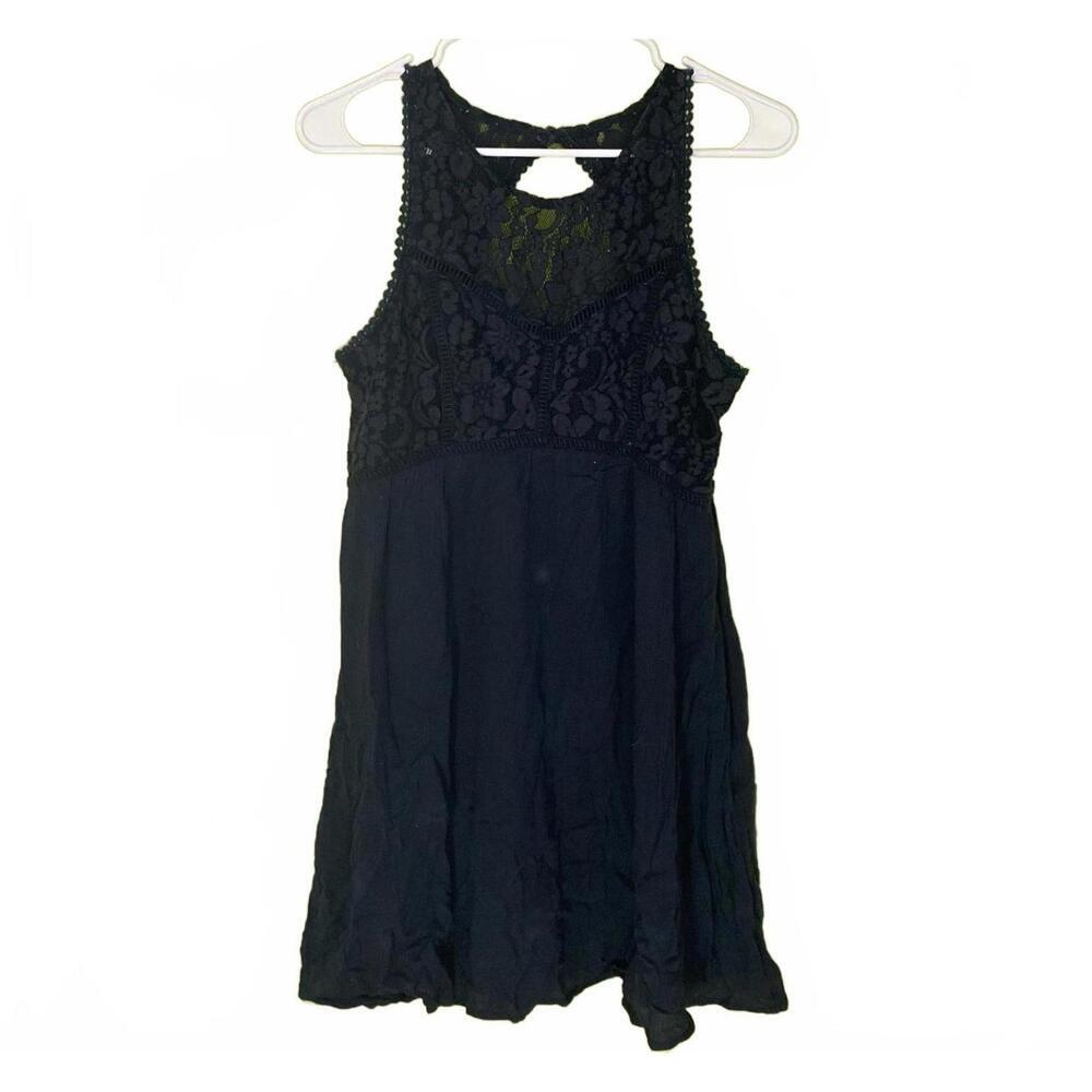 Y2K Abercrombie Lace Mini Dress S Navy Blue Embroidered Summer Flowy
